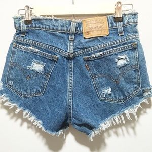 Destroyed Vintage Levi  high rise cut off shorts